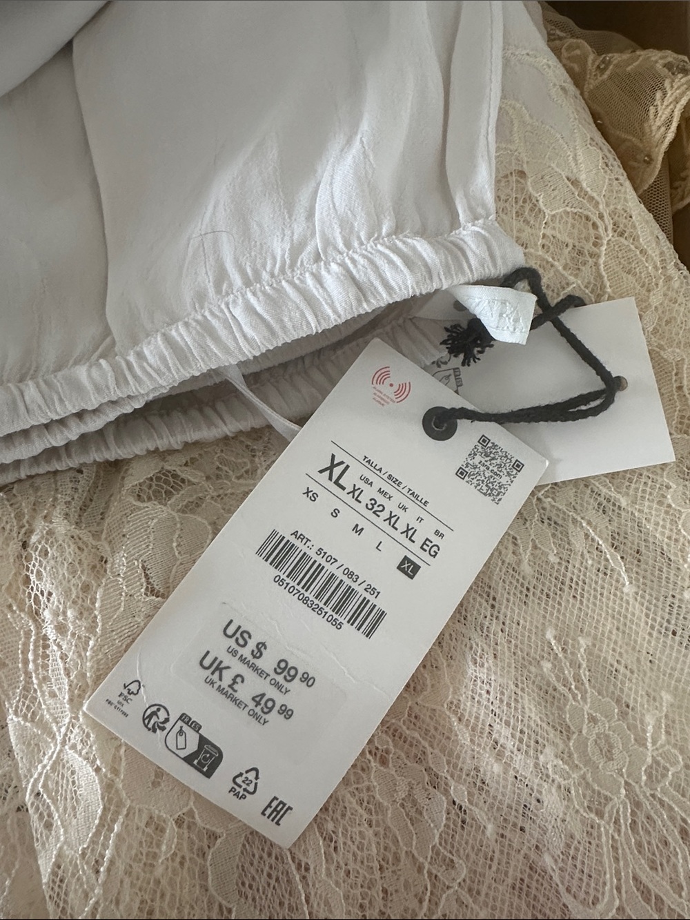 ZW COLLECTION LACE PAJAMA PANTS 
Zara Cream Lace-Trim Wide Leg Pants - Picture 3 of 15